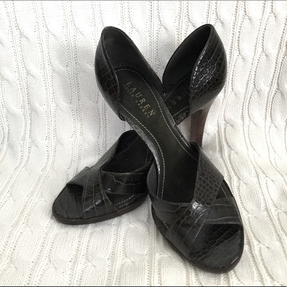 Ralph Lauren dark green leather heels